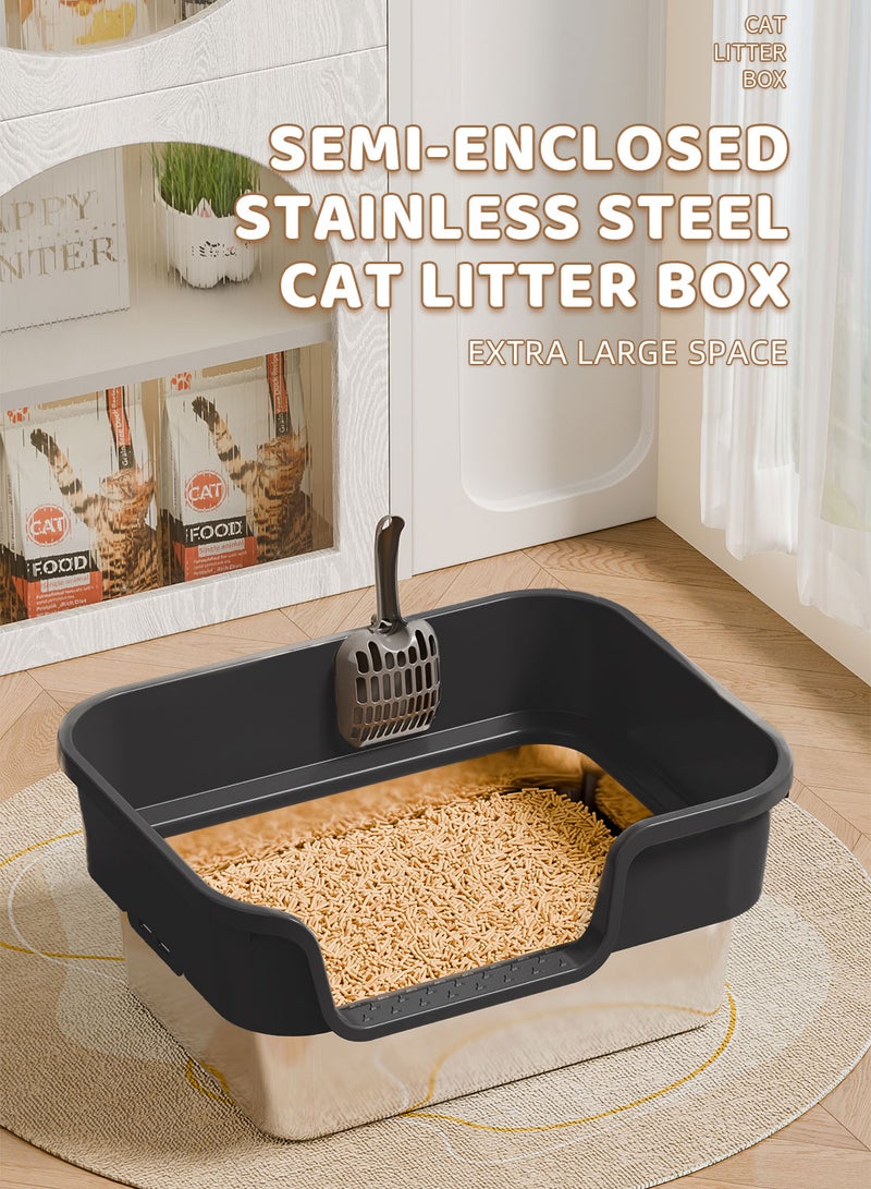 Kidle Stainless Steel Cat Litter Box with Scoop Anti Splashing and Easy Clean - Image 2